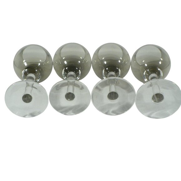 Wine Glass Goblet Smoked Gray Clear Stem Set of 4 Vintage Glassware 10" - Picture 9 of 15